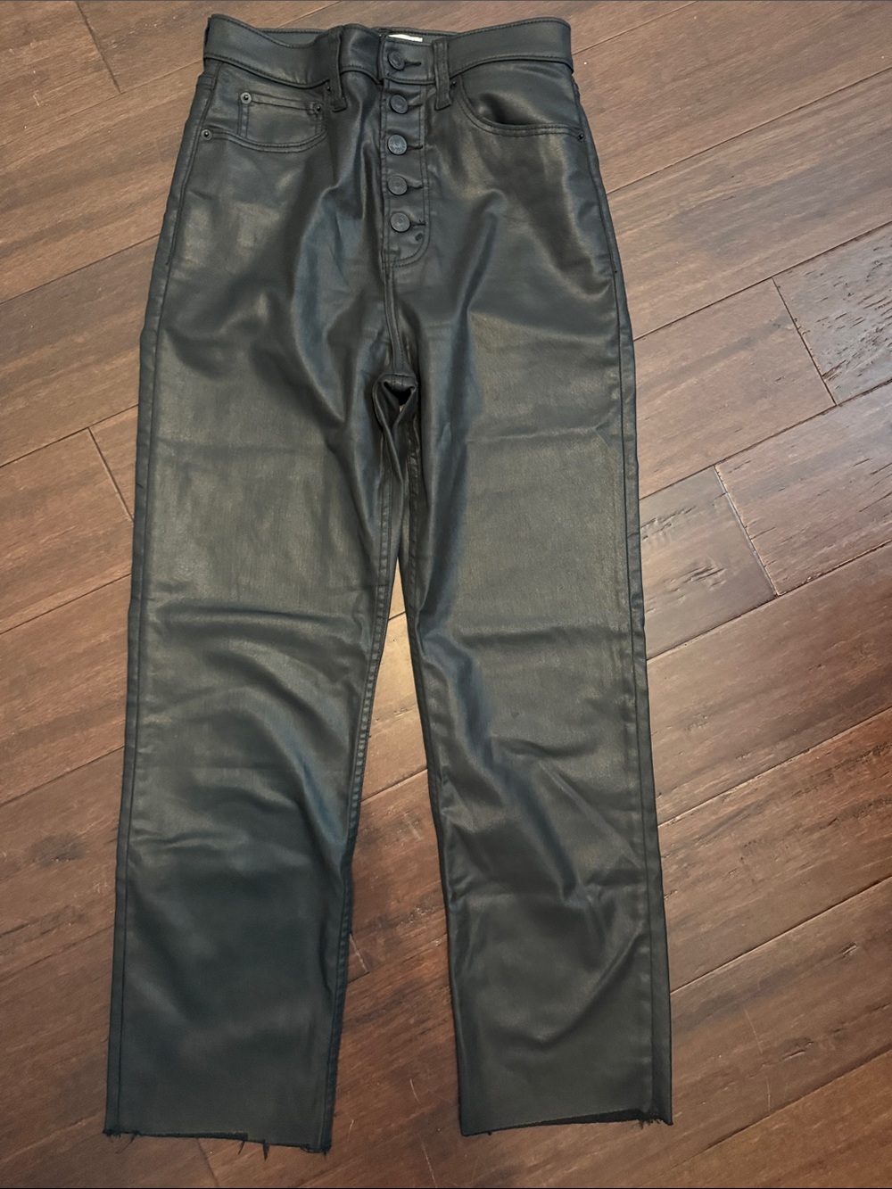 Abercrombie Black Faux Leather Button-Fly Pants